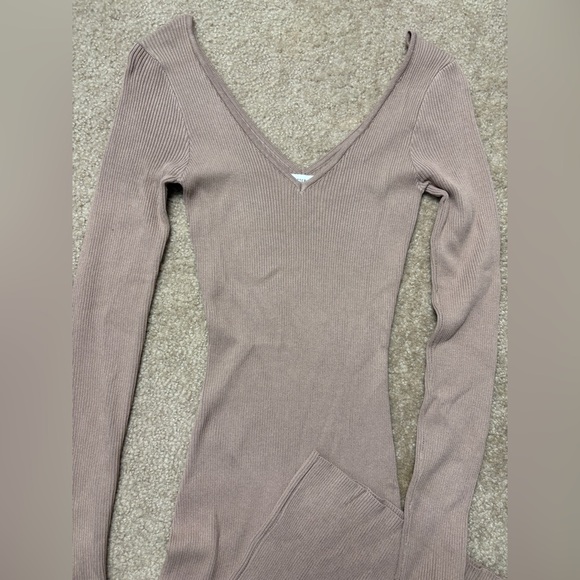 Tan Ribbed V Neck Maxi Dress - Picture 5 of 7